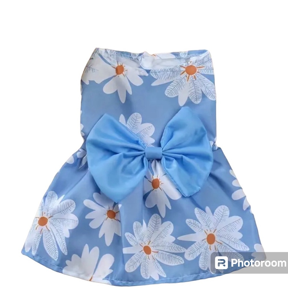 NEW Small Dogs Blue Daisies summer Dress with Bow Lightweight and fun, size S